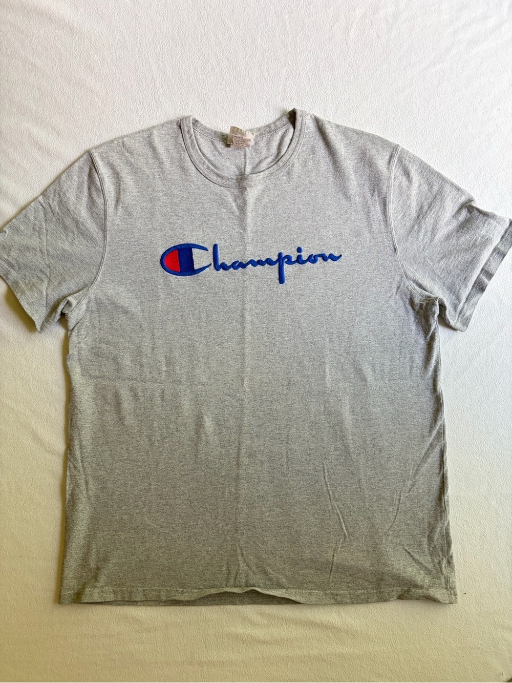 Champion Gray Crewneck Cotton Tee with Athletic Champion Brand Logo Mens Size XL